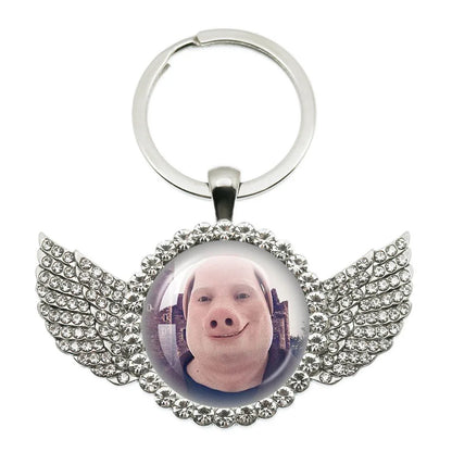 New John Pork Is Calling Answer Call Phone Humor Funny Pig Lover Graphic Meme Glass Dome Pendant Cabochon Keychain Jewelry Gifts