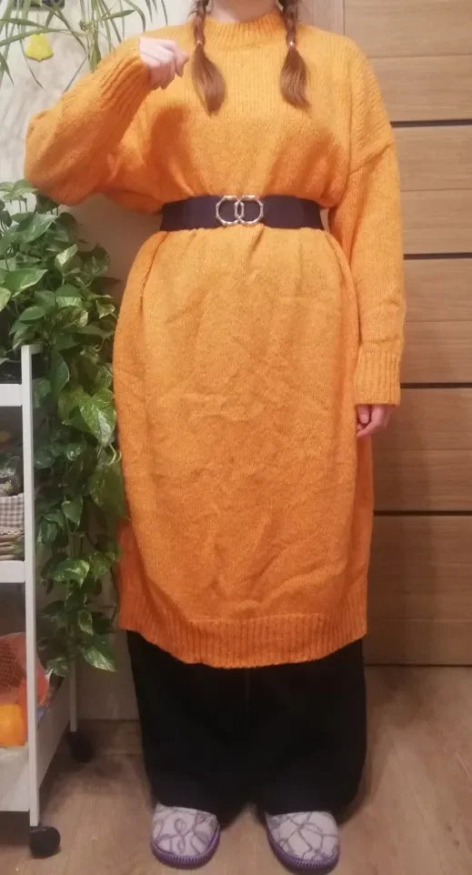 Winter Women Dress Fall Sweater Women Dress Long Sleeve Knitted Dresses Maxi Vintage Oversize Dresses Knitting Thick Warm Purple