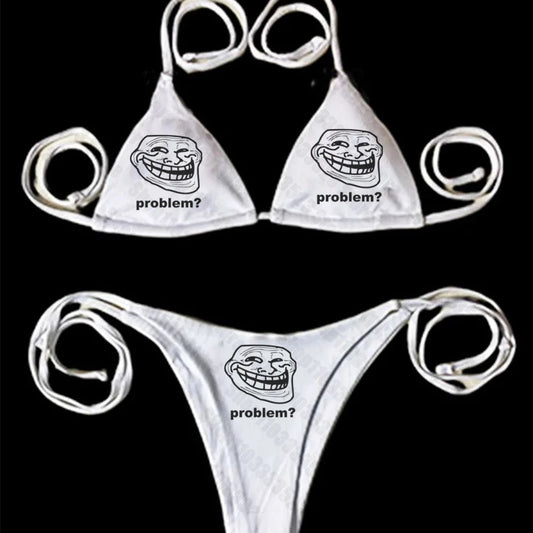 Streetwear Cute Girls Printing Sexy Women Bikini Gothic Punk Emo Girls Bikini Vintage Letter Printing Sexy Bikini 2000s Summer