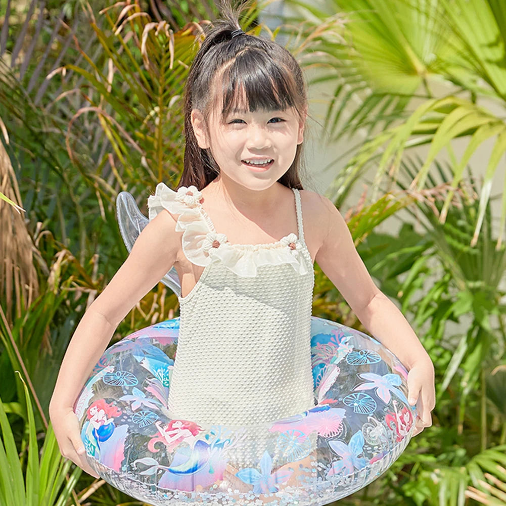 PVC Swimming Lifebelt Ring Smooth Mermaid Swimming Pool Floaters Wear-Resistant Children Convenient Portable for Summer Vacation