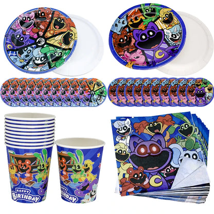 Smiling Critters Birthday Decorations Gamer Party Balloon Stickers Disposable Tableware Cup Plate For Kids Gifts Party Supplies