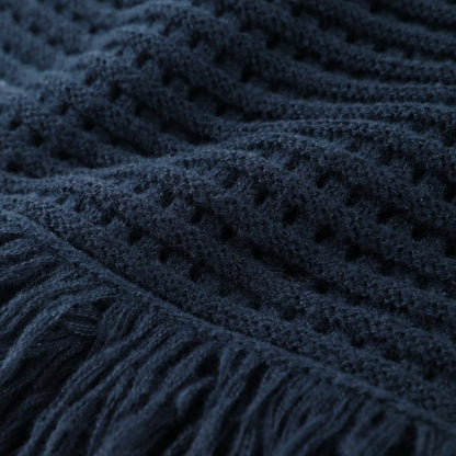 Sexy Knitted Tassel Top Skirt Women Set Dark Blue Long Sleeve Lapel Button Tops Pleated Mini Skirts 2025 Fashion Solid Lady Suit