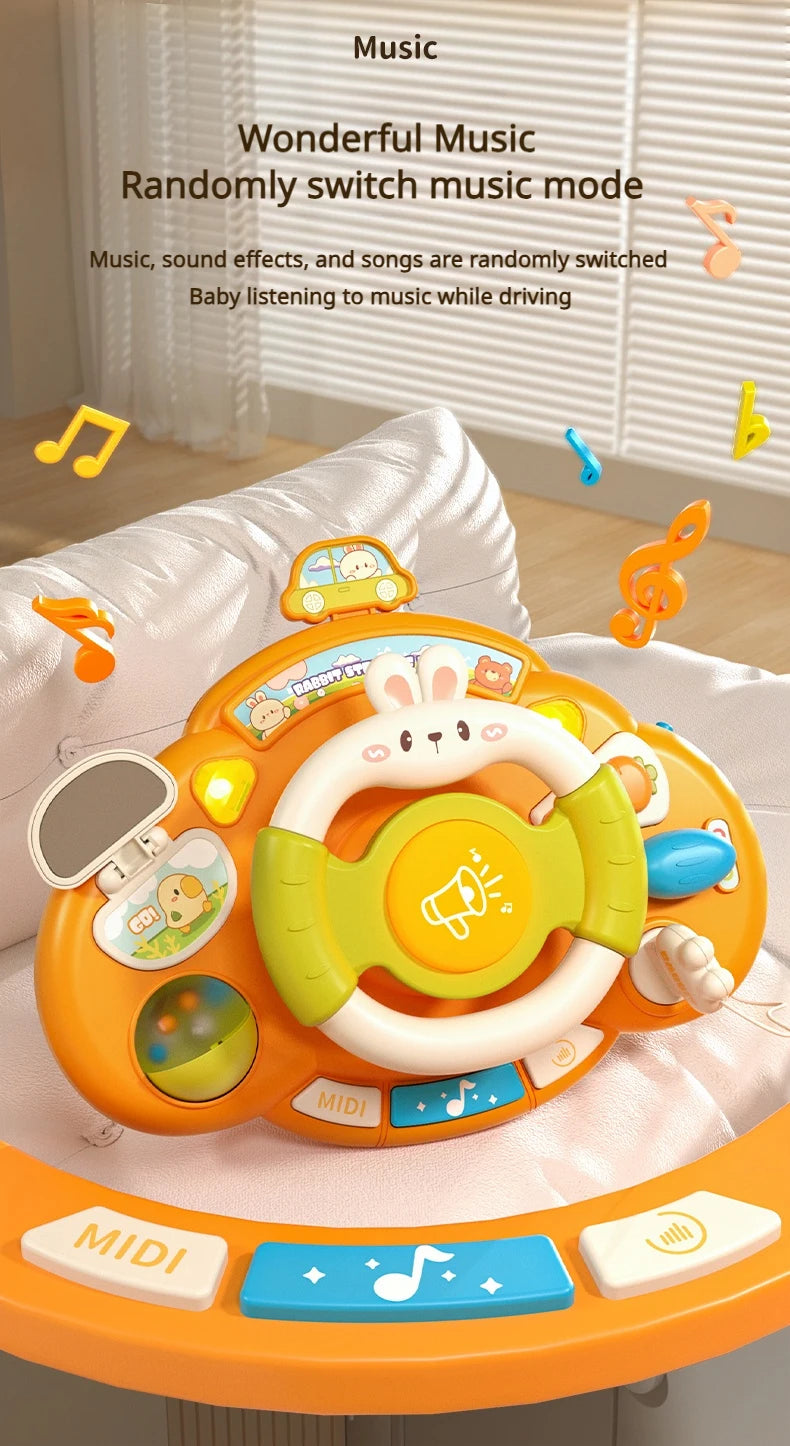 Baby Toy Electric Children's Steering Wheel Simulated Driving Car Steering Wheel LED Vocal Educate Toys Halloween Christmas Gift