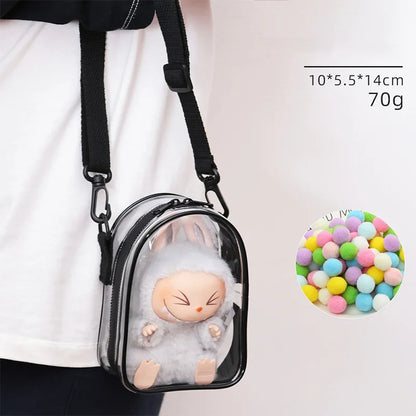 Labubu Protect Case Creative Transparent Colored Ball 15cm Labubu Sitting Party Protection Shoulder Bag Pain Bag PVC Storage Bag