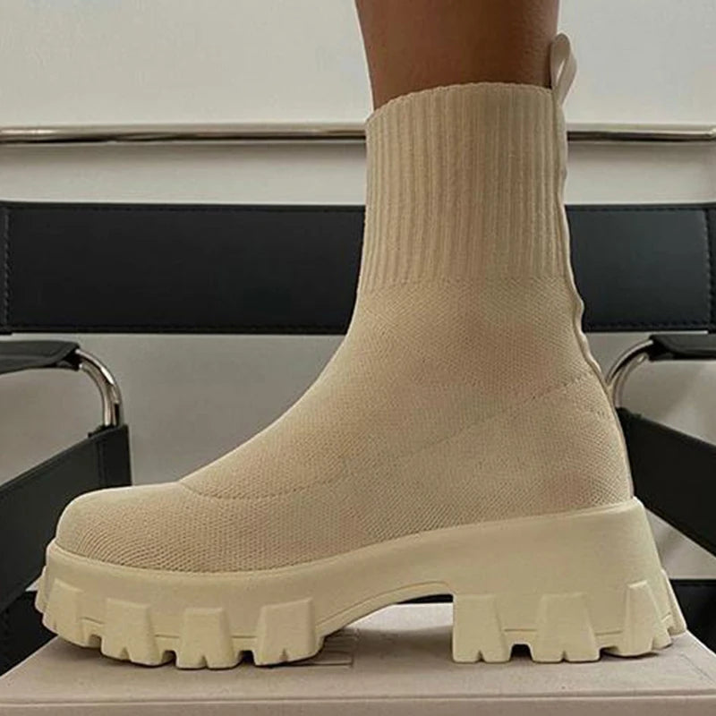 Women Boots 2025 Platform Boots For Autumn Winter Shoes Slip On Platform Shoes Women Ankle Boots White Heels Short Botas Mujer