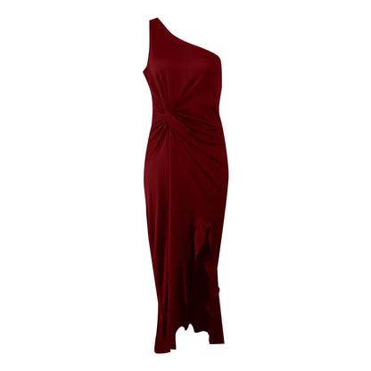Ladies Sexy Slash Neck Ruched Evening Dresses Women Irregular Ruffles Formal Dress Slim Bodycon Solid Prom Dresses Evening Party