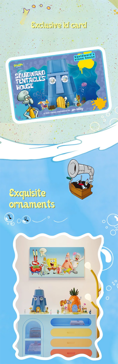 Spongebob Cartoon Krusty Krab Restaurant Building Blocks Creative Canteen Scenes Model Bricks Desktop Ornaments Toy For Kid Gift