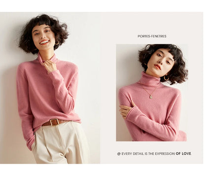 New Women's Cashmere Sweater 100% Pure Cashmere Knitted High Collar Hoodie Hot Selling Soft Solid Color Women's Top