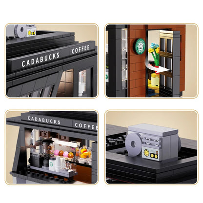 City 768Pcs Coffee Shop House With Led Lights Model Building Blocks Street View Cafe Store Assemble Bricks Toys Kids Adult Gift