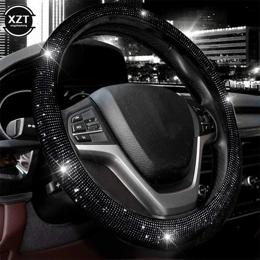 Universal 38CM Rhinestones Steering Wheel Cover with Crystal Diamond Sparkling Car Breathable Anti-Slip Steering Wheel Protector