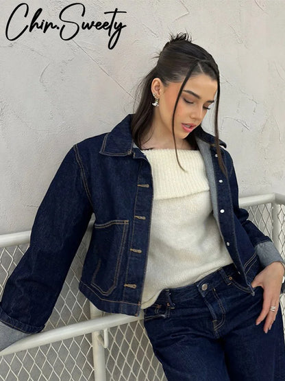 Denim Skirt Women Set Casual Long Sleeve Lapel Pocket Button Jacket Pleated Min Skirts 2025 Spring Summer Lady Suit