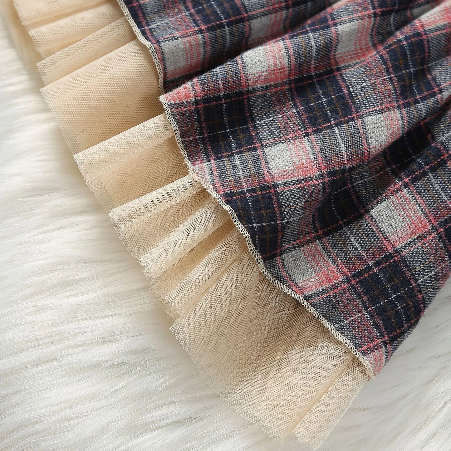 0-5Y Christmas Princess Kids Girls Autumn Dress 3 Colors Peter Pan Collar Long Sleeve Plaid Print Lace Tulle Tutu Bowknot Dress