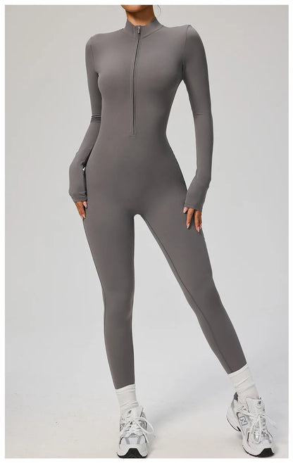 TRY TO BN Sports Yoga Jumpsuit Long Sleeves Zipper Sportswear Fitness Pants Workout Bodysuit One Piece Tights Women Gym Clothing