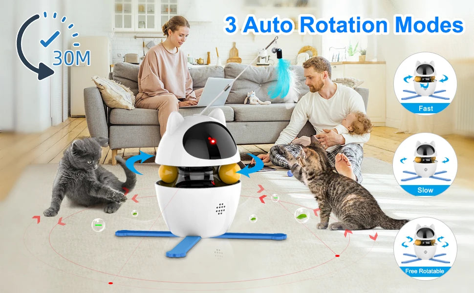 4-in-1 Cat Toys Indoor Electric Interactive Toys with Ball and Feather Automatic Chasing Exercising Laser Toy USB Rechargeable