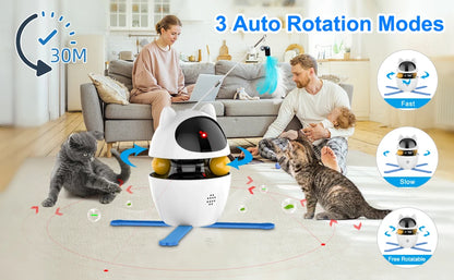 4-in-1 Cat Toys Indoor Electric Interactive Toys with Ball and Feather Automatic Chasing Exercising Laser Toy USB Rechargeable