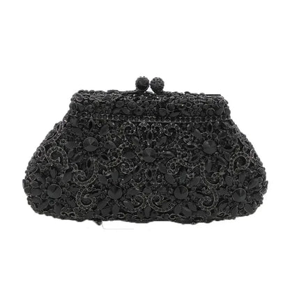 Boutique De FGG (in stock) Flower Crown Clutch Silver Crystal Evening Handbag Women Party Prom Bag Bridal Clutches Wedding Purse