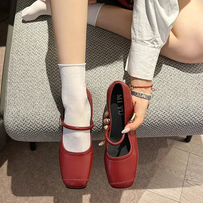 Shoes for Women New Fashion Medium Heeled Women Single Shoes Soft and Comfortable Red Ballet Shoes Zapatos De Mujer