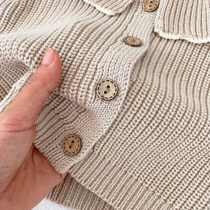 INS Spring and Autumn Infants' 0-3 Year Old Girl Baby Fashion Ruffle Collar Knitted Coat Small Cardigan Sweater Top