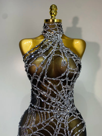 STOCK Sparkly Diamond Women Sexy Mesh Jumpsuit Nightclub Bar Party Show Gogo Dancer Clothing Drag Queen Outfit Stage Costume