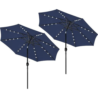 9' Solar Umbrella 32 LED Lighted Patio Umbrella Table Market Umbrella with Push Button Tilt Crank Outdoor Umbrella for Garden D