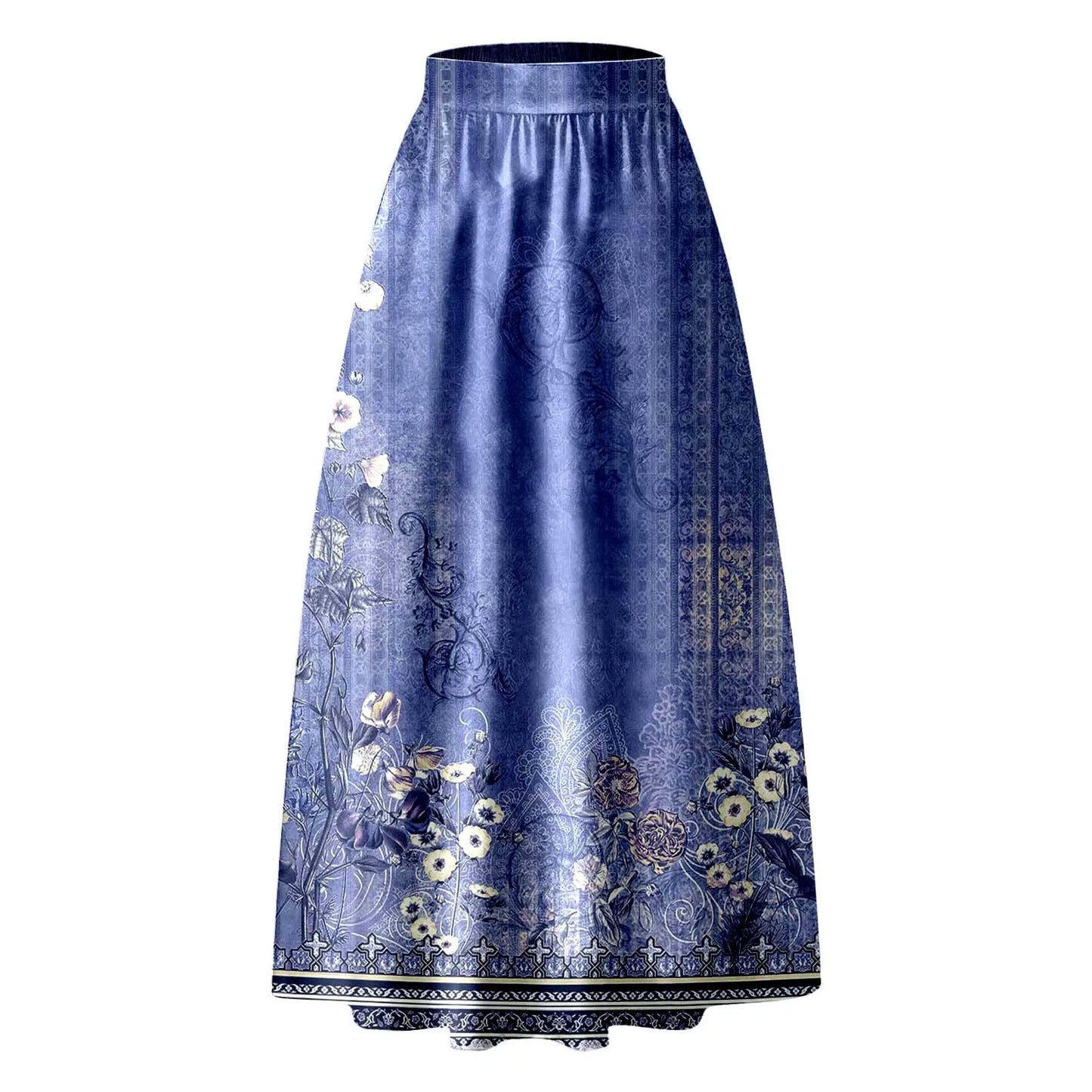 Vintage Floral Print Maxi Skirt High Waist Party Beach Long Skirts Spring Summer Casual Pocket Skirt For Women Elegant Vestidos