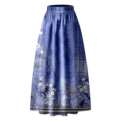Vintage Floral Print Maxi Skirt High Waist Party Beach Long Skirts Spring Summer Casual Pocket Skirt For Women Elegant Vestidos