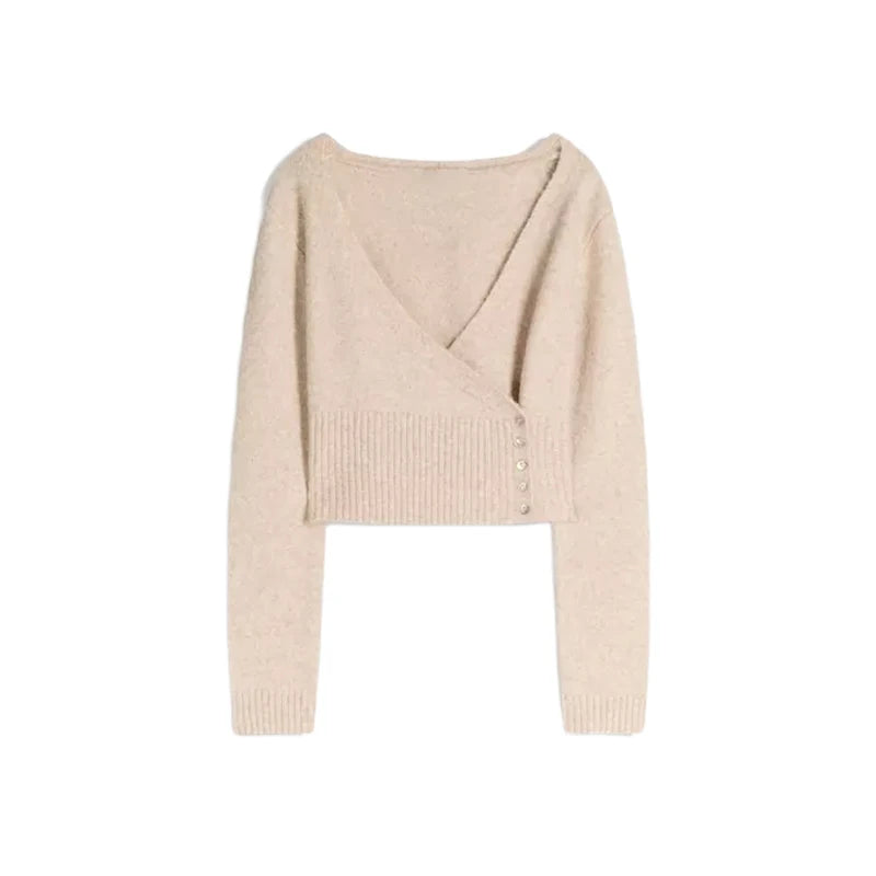 Fluffy Mohair Off Shoulder Cropped Sweater Oversize Slouchy Long Sleeve 2025 Autumn Cozy Women Knit Top Trendy Sweet Lady Jumper