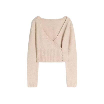 Fluffy Mohair Off Shoulder Cropped Sweater Oversize Slouchy Long Sleeve 2025 Autumn Cozy Women Knit Top Trendy Sweet Lady Jumper