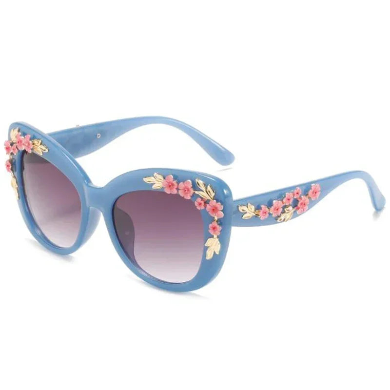 Retro Cat Eyes Sunglasses  Flower Cat Eyes Sunglasses UV400 Butterfly Eyes Broken Plastic Gradient Men's and Women's Sunglasses