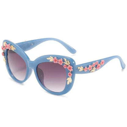 Retro Cat Eyes Sunglasses  Flower Cat Eyes Sunglasses UV400 Butterfly Eyes Broken Plastic Gradient Men's and Women's Sunglasses