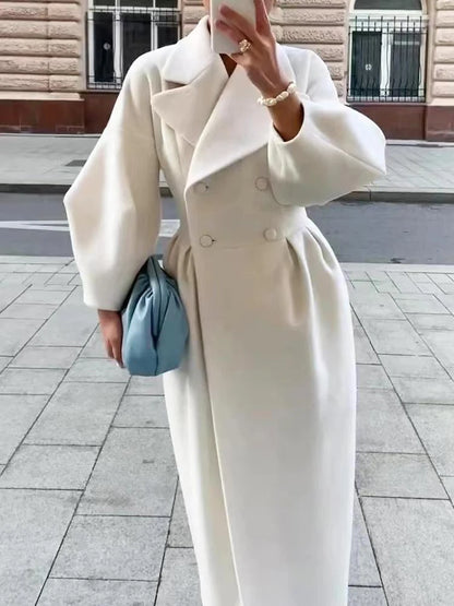 Winter Coat For Women Fashion Solid Loose Lapel Double Breasted Trench Vintage Long Sleeve Jackets Warm Thick Woman New In Coats