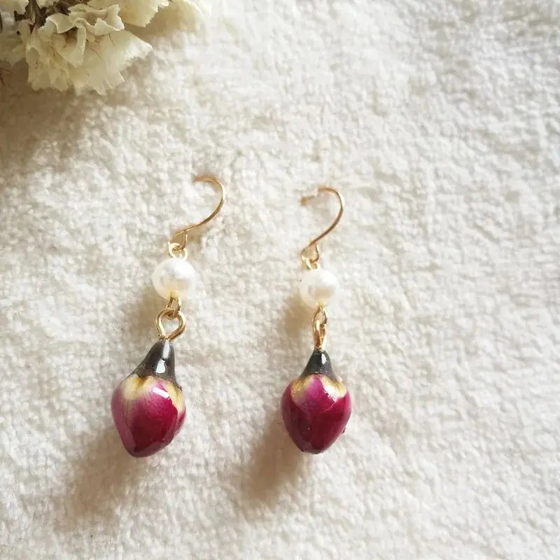 Unique Immortal Flower Earrings Elegant Natural Flower Pearl Drop Earrings Statement Jewelry Epoxy Resin Real Rose Earring 2024
