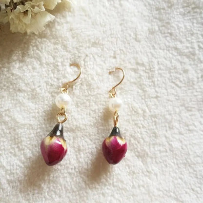 Unique Immortal Flower Earrings Elegant Natural Flower Pearl Drop Earrings Statement Jewelry Epoxy Resin Real Rose Earring 2024