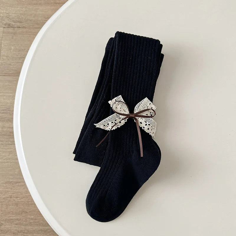 Children Cotton Tights Girls Cute Princess Bowknot Pantyhose Kids Stocking Baby Girls One-Piece Pantyhose Infant Knitted Tights