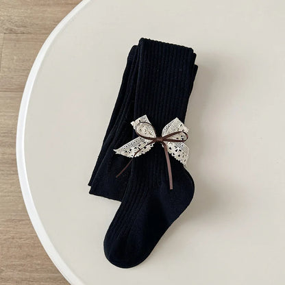 Children Cotton Tights Girls Cute Princess Bowknot Pantyhose Kids Stocking Baby Girls One-Piece Pantyhose Infant Knitted Tights