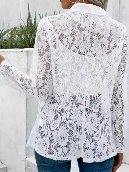 Fashion Women Lace Hollow Out Elegant Long Sleeve Coat Autumn Solid Color Loose Cardigan Blazer Spring Casual suit Jacket