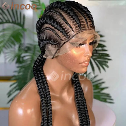 36 Inches Cornrows Braided Wigs Synthetic Full Lace Wig For Black Women Jumbo Braided Wigs Lace Frontal Faux Locs Box Braids Wig
