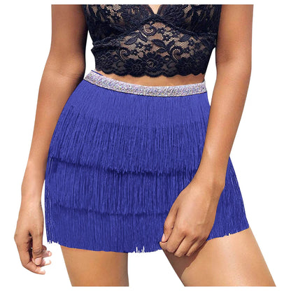 Multilayer Tiered Fringe Latin Dance Skirt Tassel Samba Rumba Tango Ballroom Lesson Dancewear Stage Rave Outfit Party Skirt