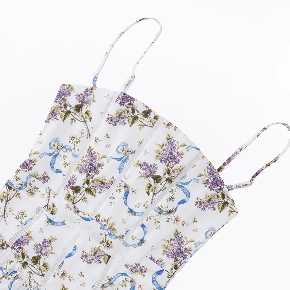 Mingmingxi Summer Floral Print Dress Elegant 2025 New Arrivals Spaghetti Strap Flare Dress Maxi Holiday Party Dresses Women
