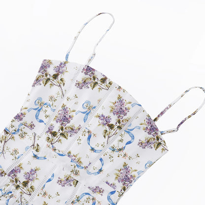 Mingmingxi Summer Floral Print Dress Elegant 2025 New Arrivals Spaghetti Strap Flare Dress Maxi Holiday Party Dresses Women