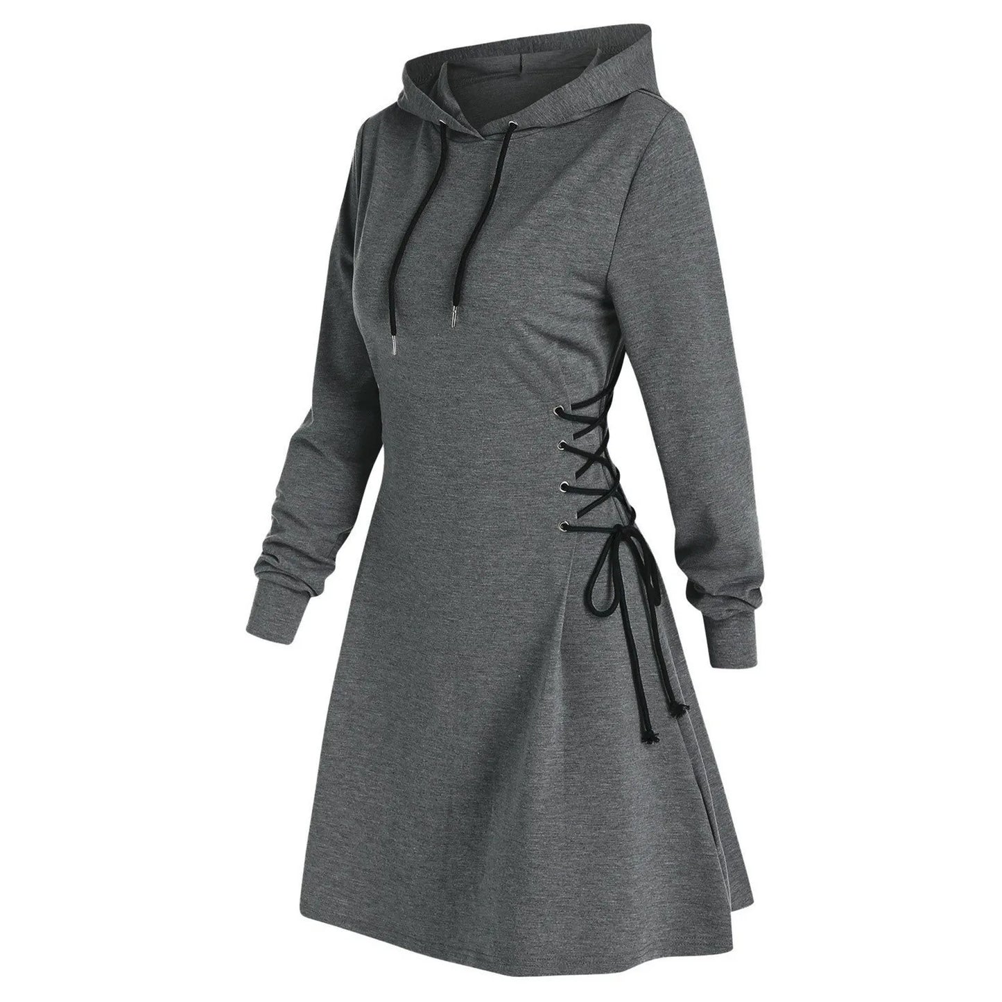 Autumn Women's Hooded Dress Casual Fashion Hoodie Dresses Long Sleeved Side Lace Up Slim Fit Short Dress Solid Color Dress