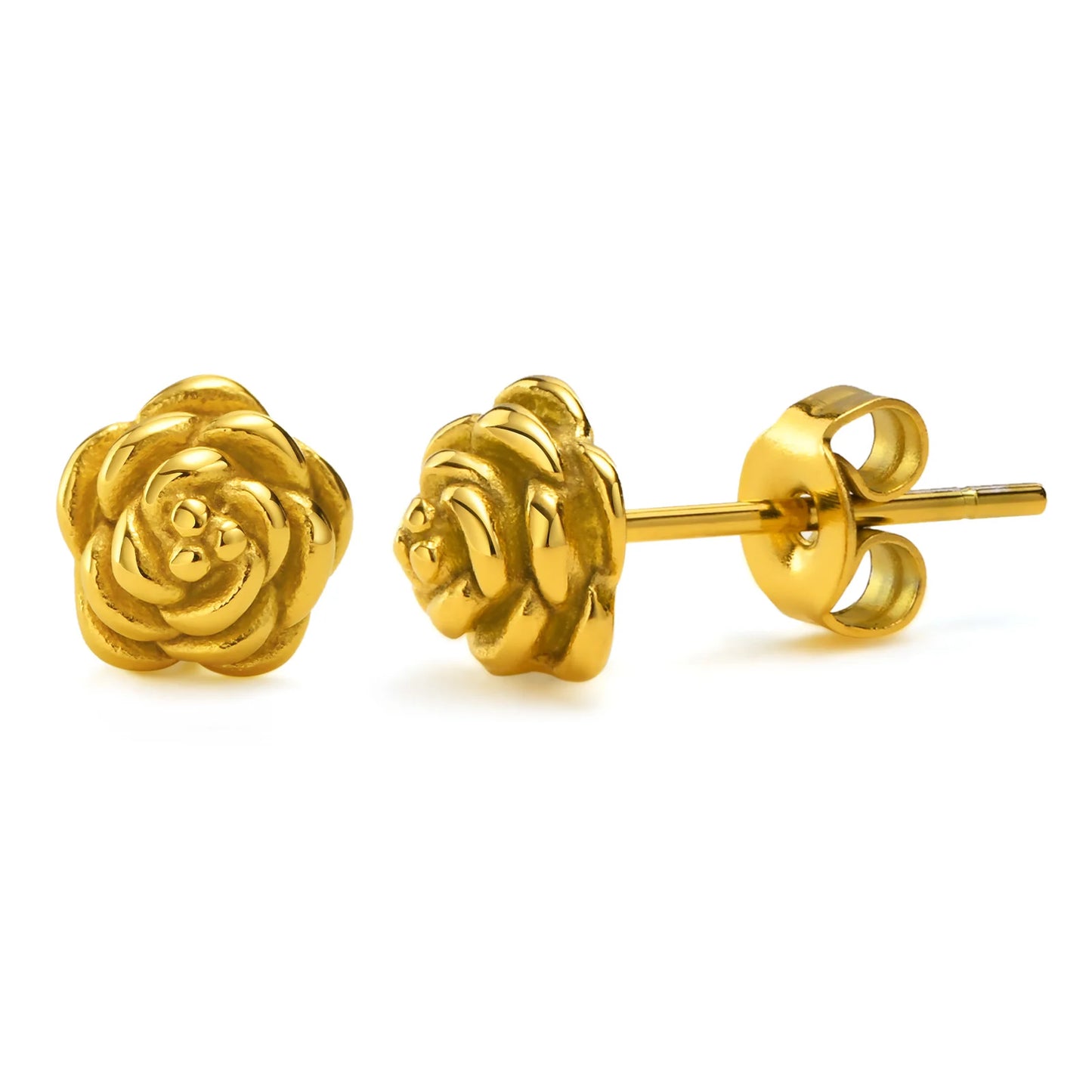 Exquisite Rose Flower Stud Earring, Stainless Steel Gold Color Petal Earrings, Trendy Women Christmas Gift
