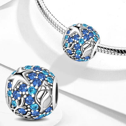 925 Sterling Silver Jellyfish Seahorse Blue Ocean Series Charms Beads Fit Diy Bracelet Making Gift of Fine Jewelry for Womens