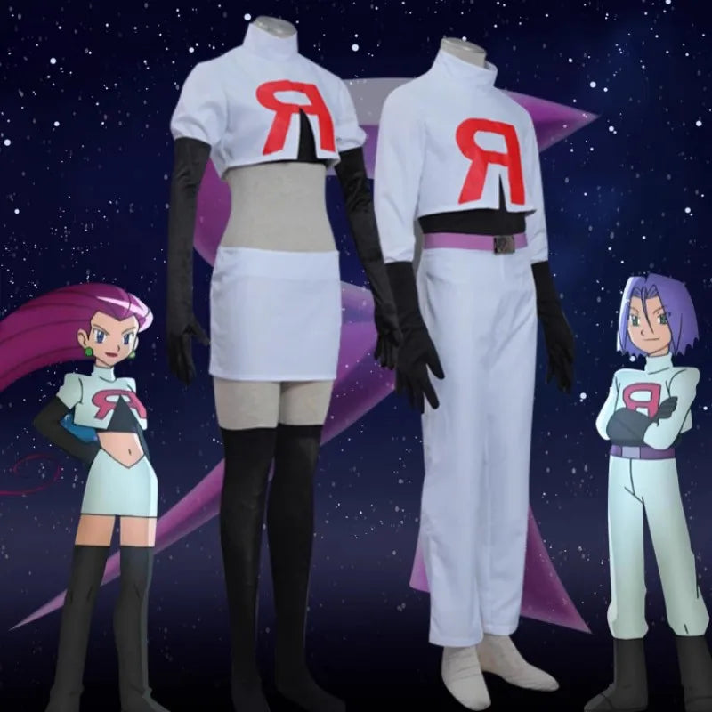 Anime Jessie and James Cosplay Costume Team Rocket Jessie Musashi James Kojirou Halloween Cosplay Costume Full Set Women Men