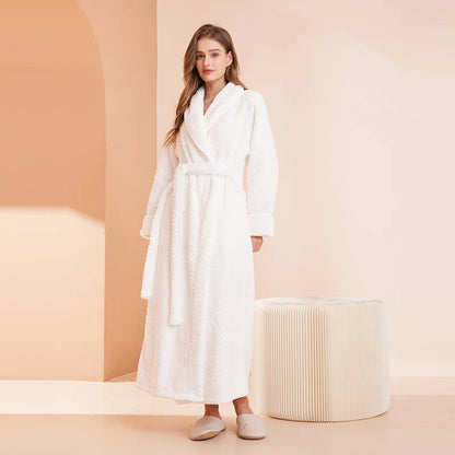Thicken Flannel Women Long Robe Home Dress Autumn Winter Warm Couple Sleepwear Bathrobe Plush Coral Fleece Lounge Wear Negligee