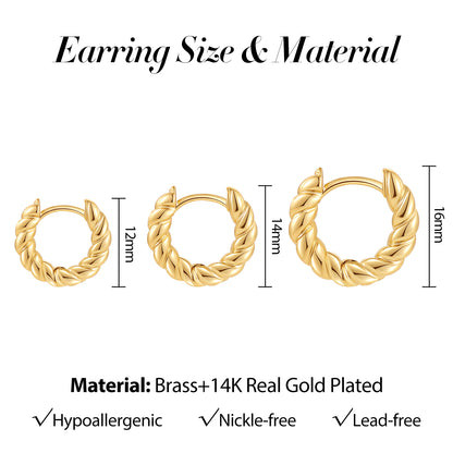 New Trendy Stackable Cartilage Twisted Huggie Ear Buckle Gold Color Circle Hoop Earrings for Women Creative Jewelry 12/14/16mm