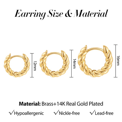 New Trendy Stackable Cartilage Twisted Huggie Ear Buckle Gold Color Circle Hoop Earrings for Women Creative Jewelry 12/14/16mm