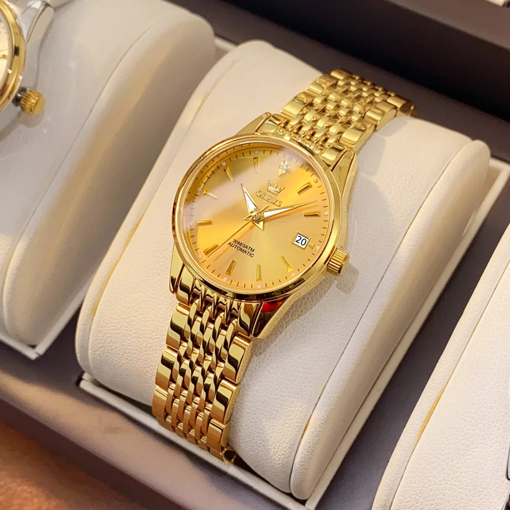 OLEVS 6635 Elegant Women's Watches Simple Fashion Automatic Mechanical Wristwatch for Lady Waterproof Luminous Date Gift Box