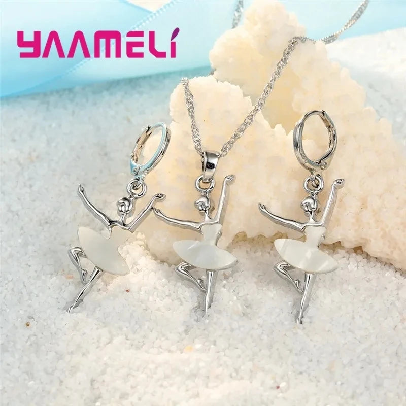 Lovely Pendants Necklaces Earrings for Girls Children 925 Sterling Silver Color Party Accessory Fashion Women Jewelry Sets