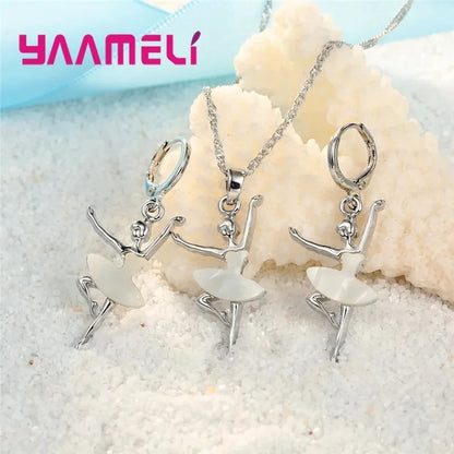 Lovely Pendants Necklaces Earrings for Girls Children 925 Sterling Silver Color Party Accessory Fashion Women Jewelry Sets